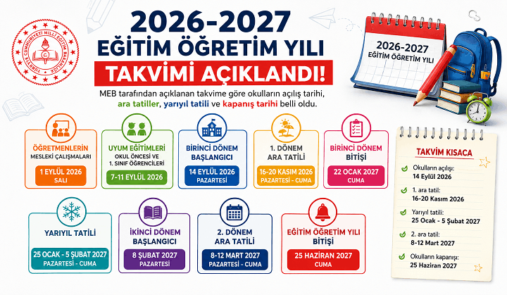 MEB 2026-2027 Eğitim Öğretim Yılı Takvimi Açıklandı: Okullar Ne Zaman Açılacak?